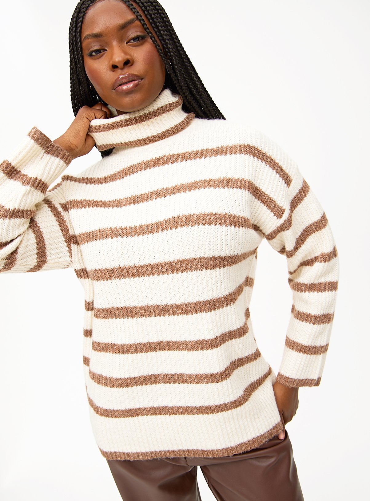 Cream Stripe Roll Neck Jumper 14 - Image 1 thumbnail